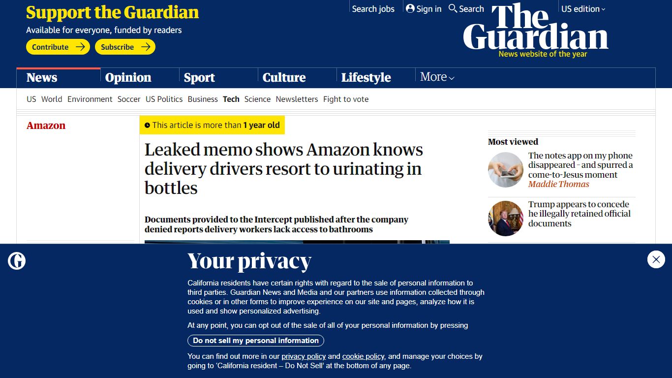 Leaked memo shows Amazon knows delivery drivers resort to urinating in ...